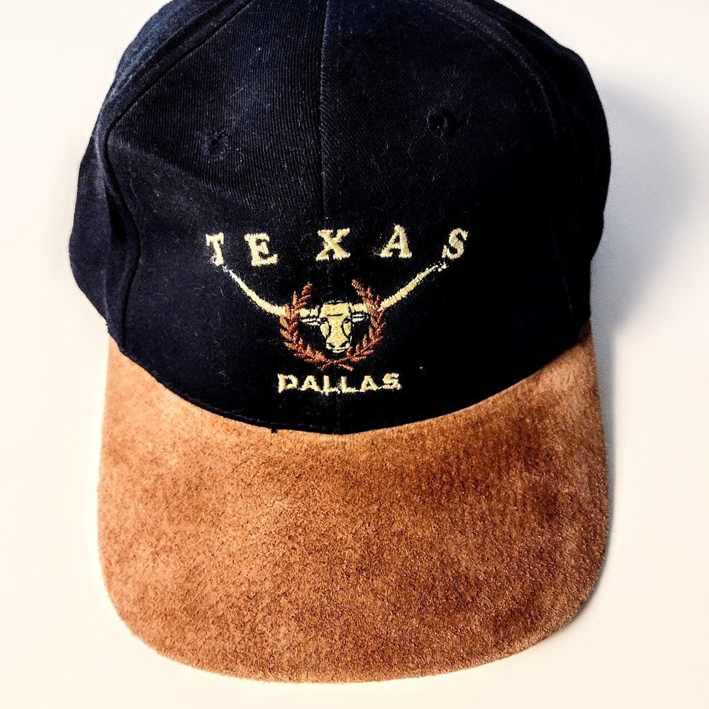 Dallas Texas Longhorn Embroidery Ball Cap ~ Black Twill / Tan Suede ~ No Tag NEW